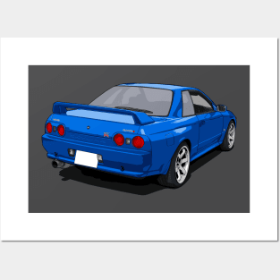 Nissan Skyline R32 GTR blue Posters and Art